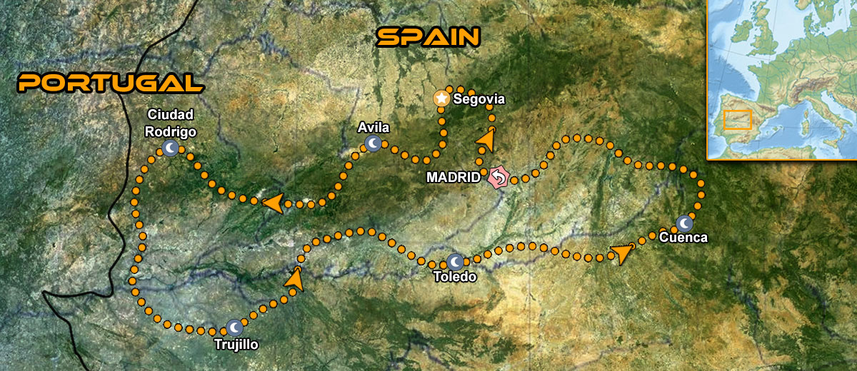 Mapa Viaje organizado moto Europa España Central