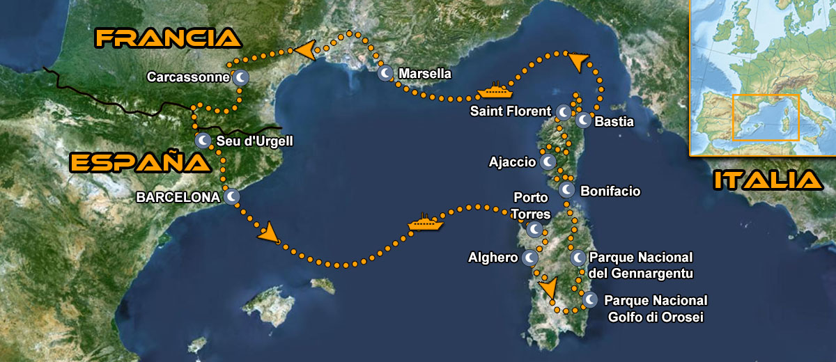 Viaje en moto Corcega y Cerdeña Mapa